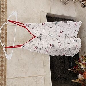 🎅 ❤️ VICTORIA'S SECRET White/Red Christmas "Tis the Season" FLANNEL Slip ♥️ 🎅